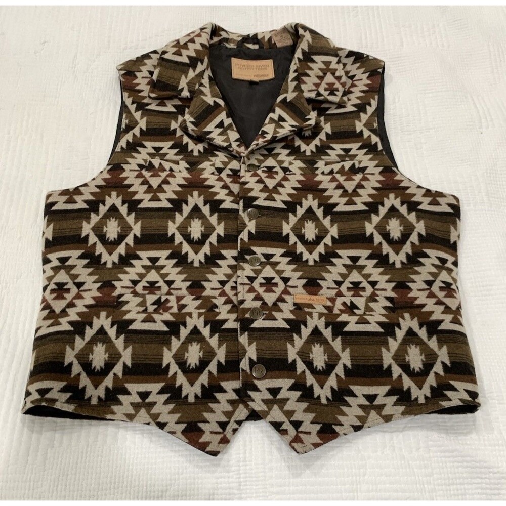 Powder River Outfitters Panhandle Vest Mens XL Brown Wool Western Aztec Cowboy